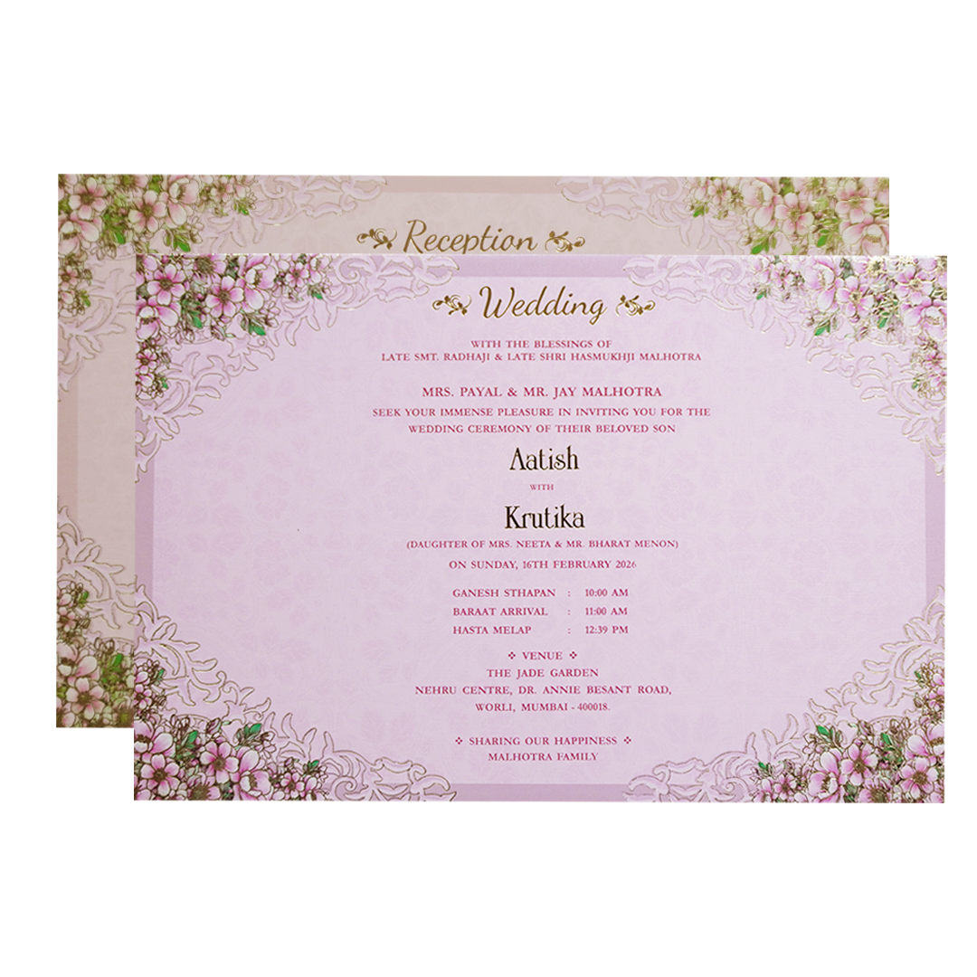Lavendar & Gold 3D Hindu Wedding Ceremony Card-KMMEX8200
