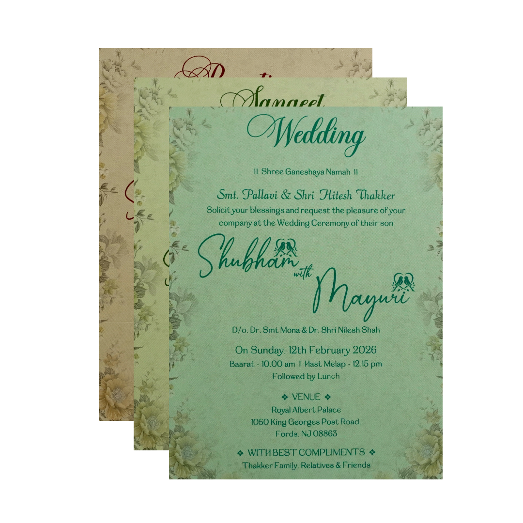 Green Floral Padded Wedding Card - KSH72580