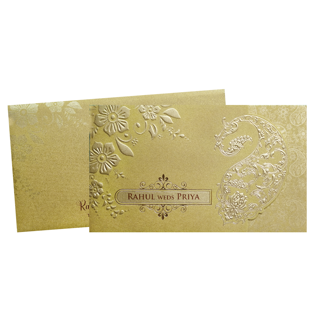 Gold Embossed Paisley Wedding Invitation Card-KPR06370
