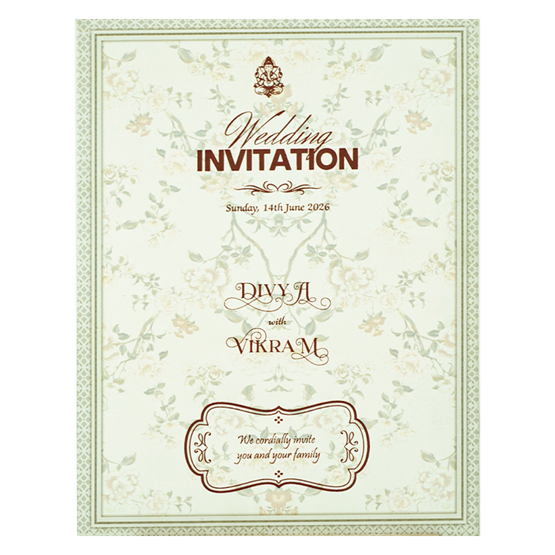 Ivory Green Floral Laser-cut Wedding Card-KNZT2301