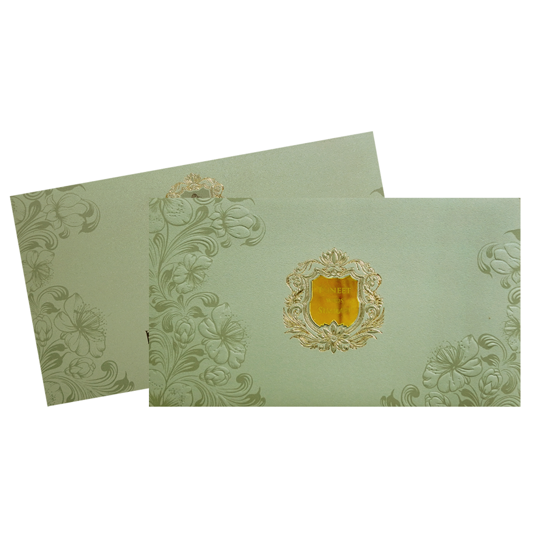Mint Green Floral Crest Wedding Invitation Card-KPR24510
