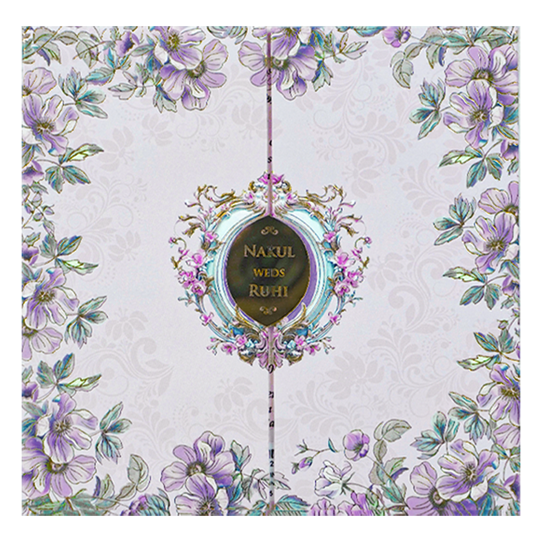 Lavender Floral Padded Wedding card-KRE27960