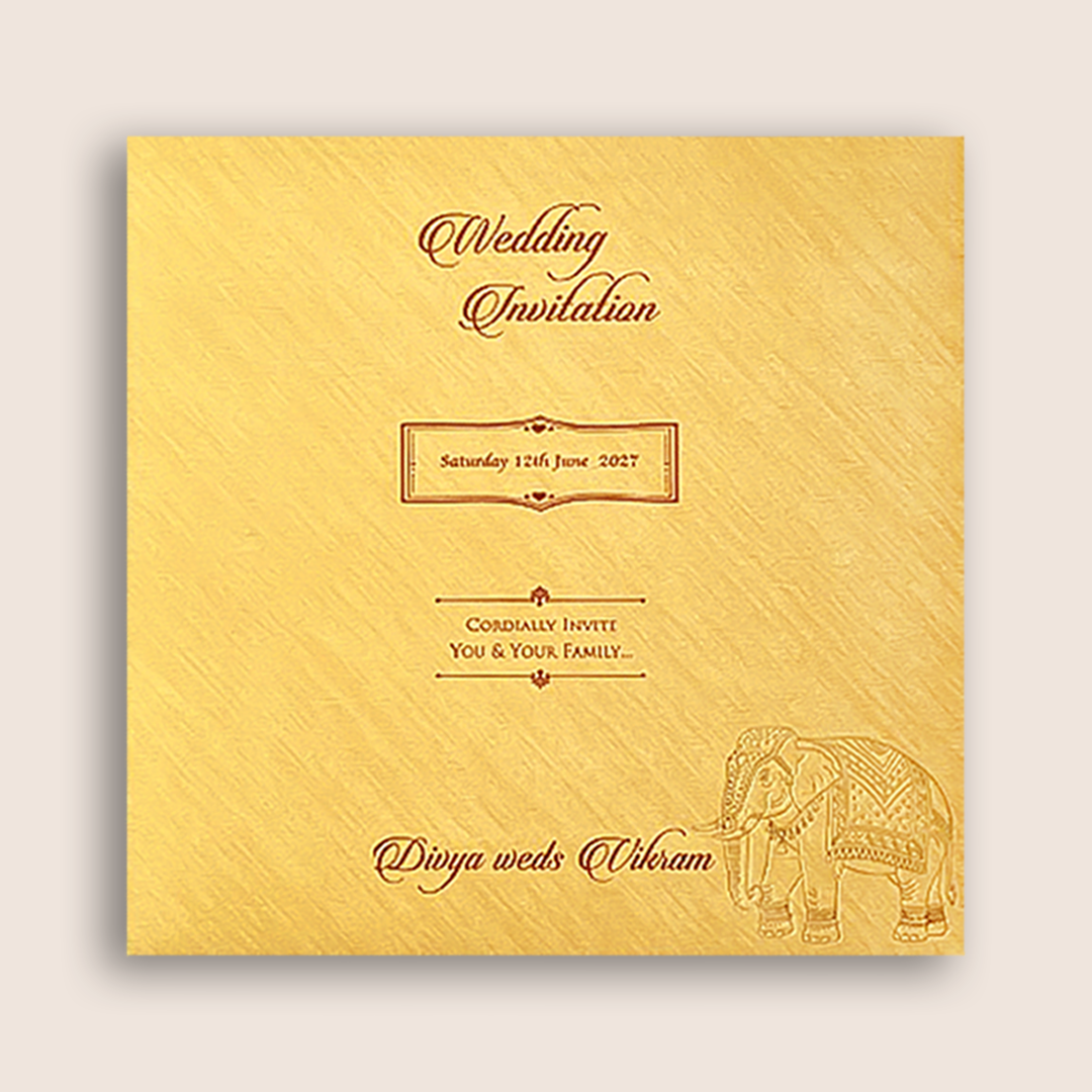 Gold Padded Elephant Wedding Card - KNPO5525G