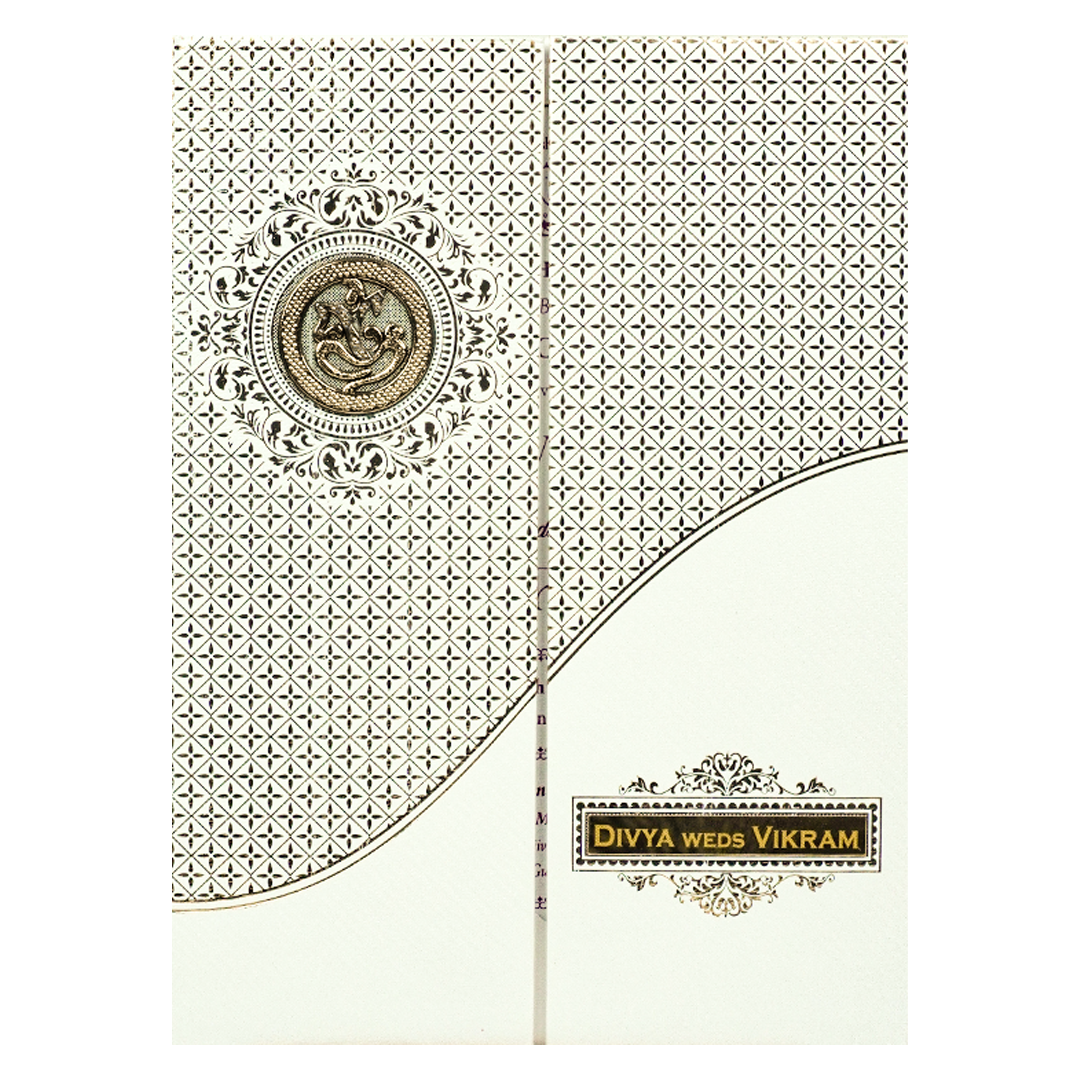 White Gold Floral Padded Wedding Card-KNSW8606