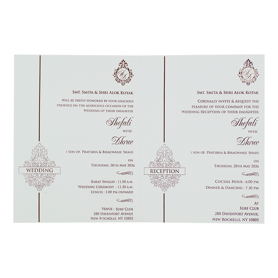 White Embossed Royal Elephant Wedding Card-KRE28420