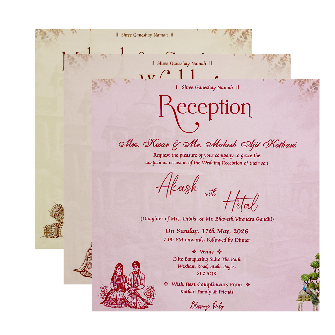 Pastel Brown Krishna Radha Padded Wedding Card - KSH72820