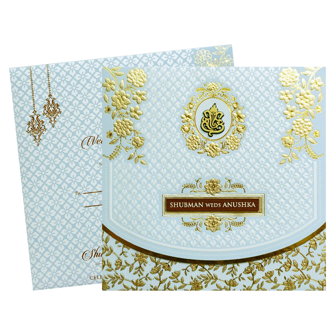 Elegant White Gold Embossed Wedding Invitation Card-KRB09131