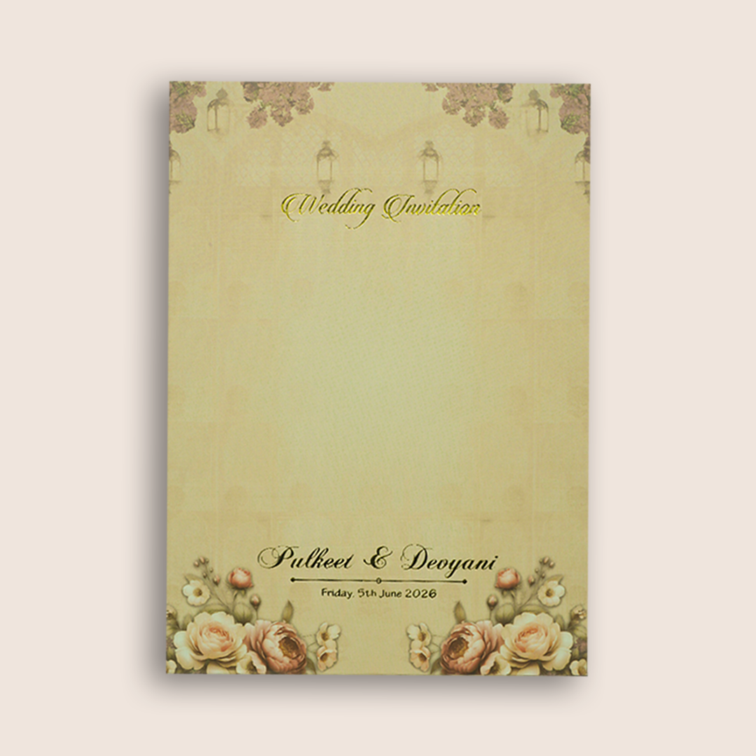 Pastel Brown Floral Door Style Padded Wedding Card - KJTS1741