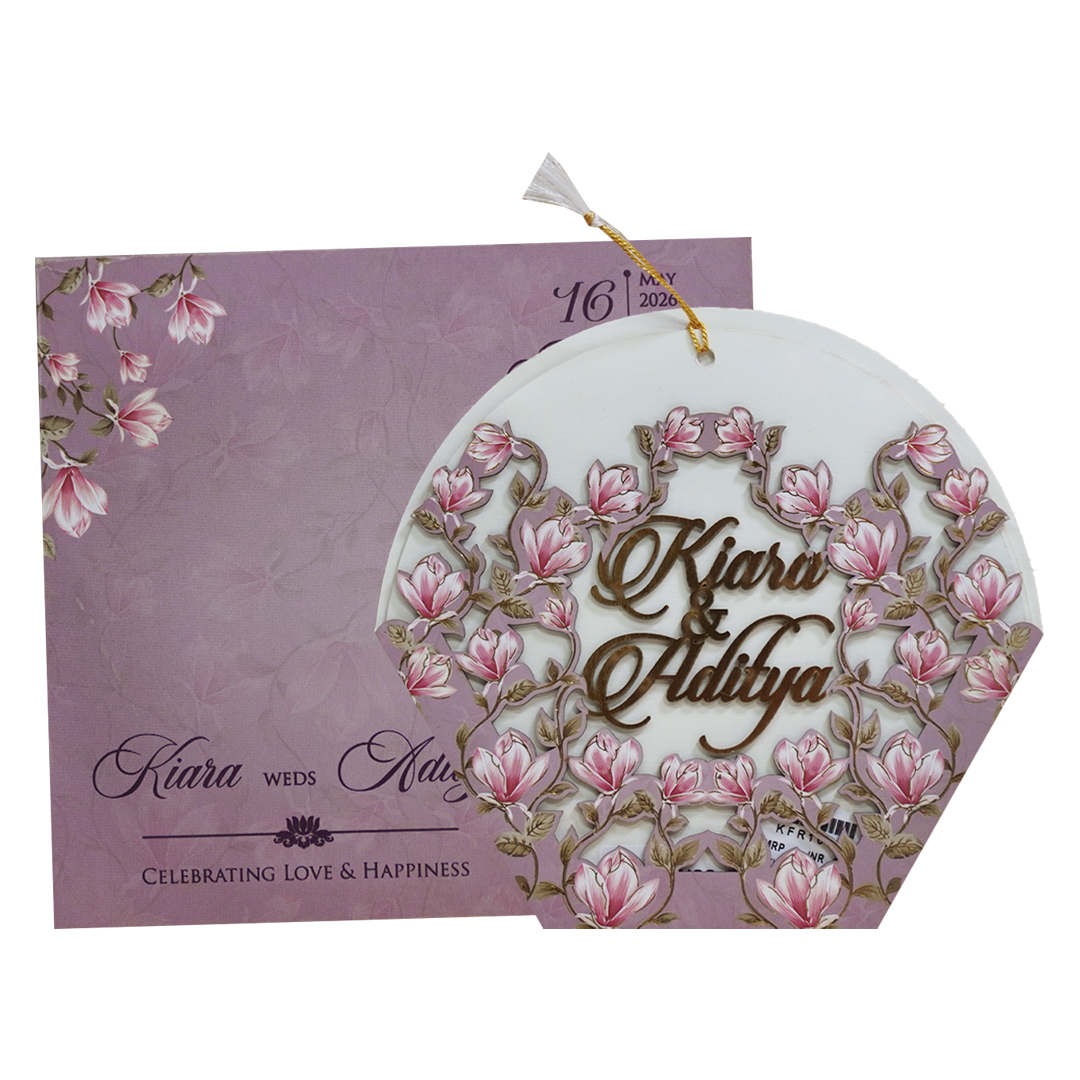 Lavender Floral Laser-Cut Hexagonal Wedding Card - KFR16100