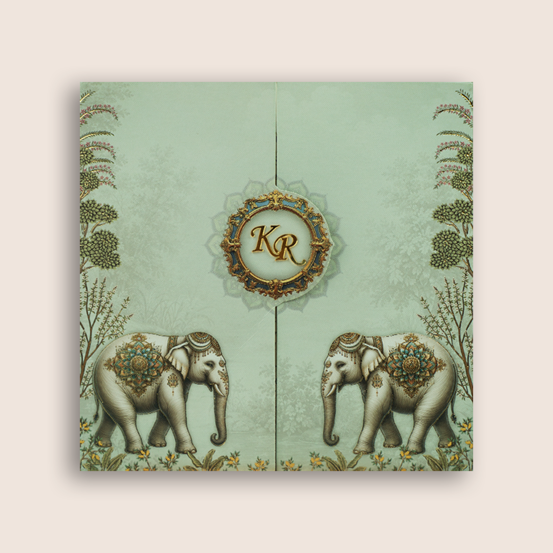 Pastel Green Floral Door Style Wedding Invitation Card - KJTS1913