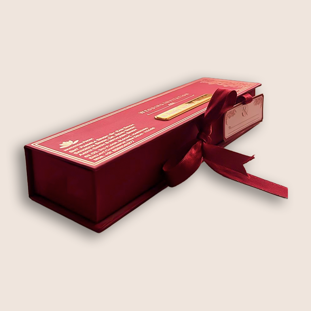 Maroon Scroll Wedding Card Box Set - KNLW202559
