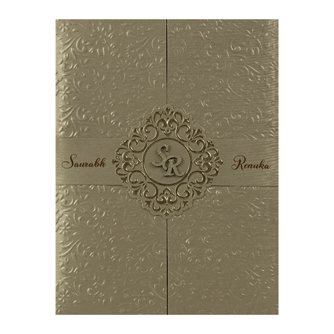 Gold Textured Floral Wedding Card-KSI64720