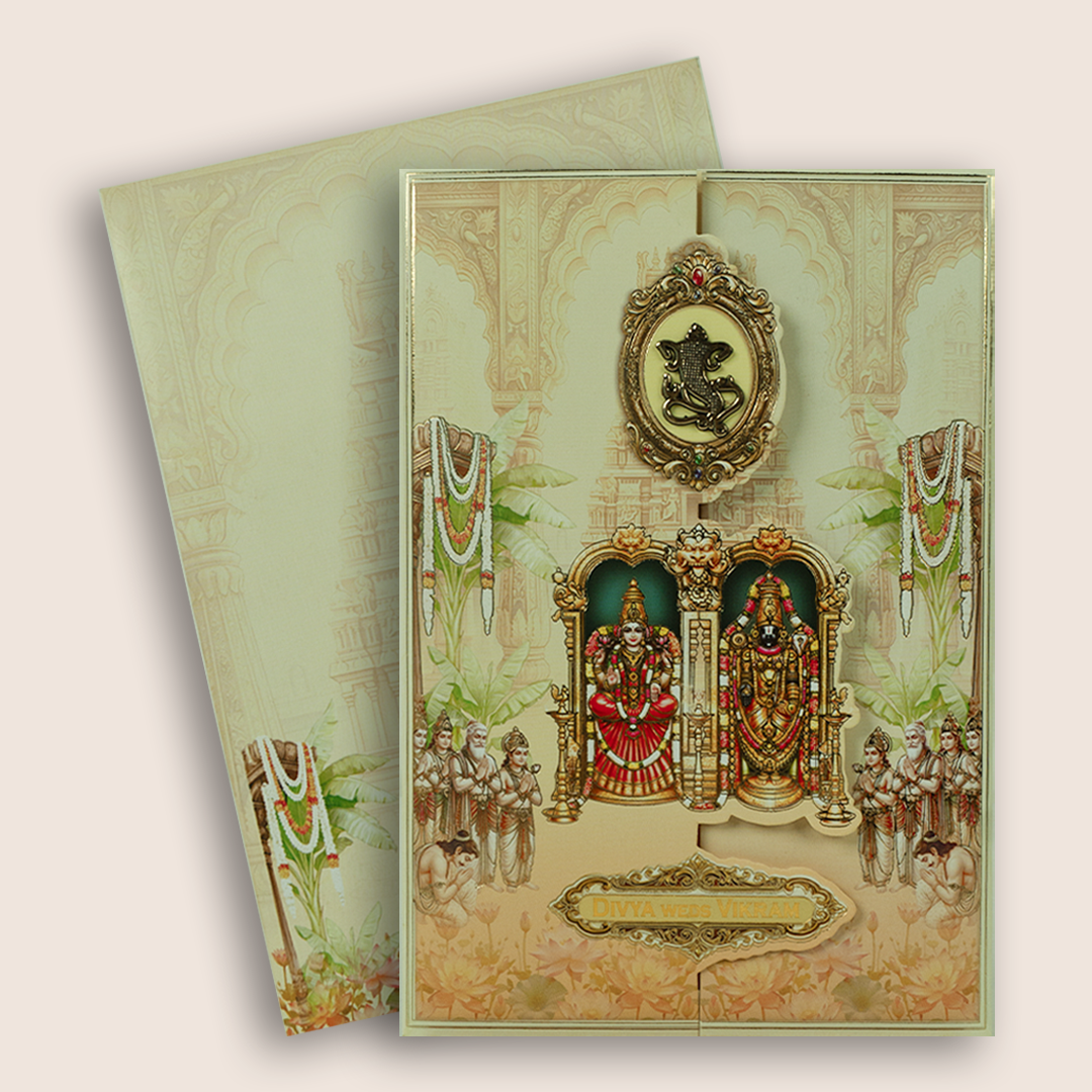 Beige Lord Balaji Padmavathi Wedding Invitation - KNBL1704