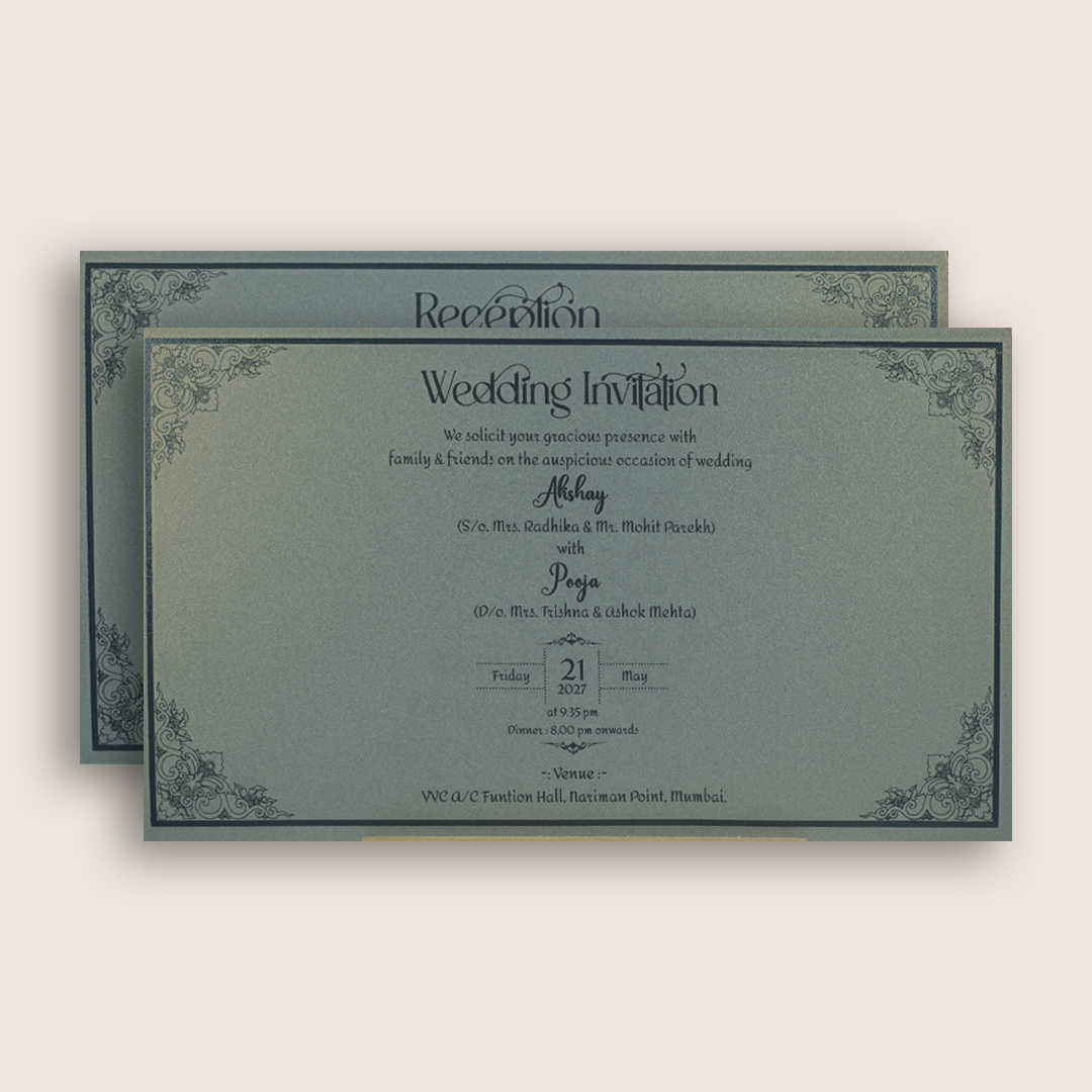 Grey Embossed Floral Wedding Invitation Card - KPR07520