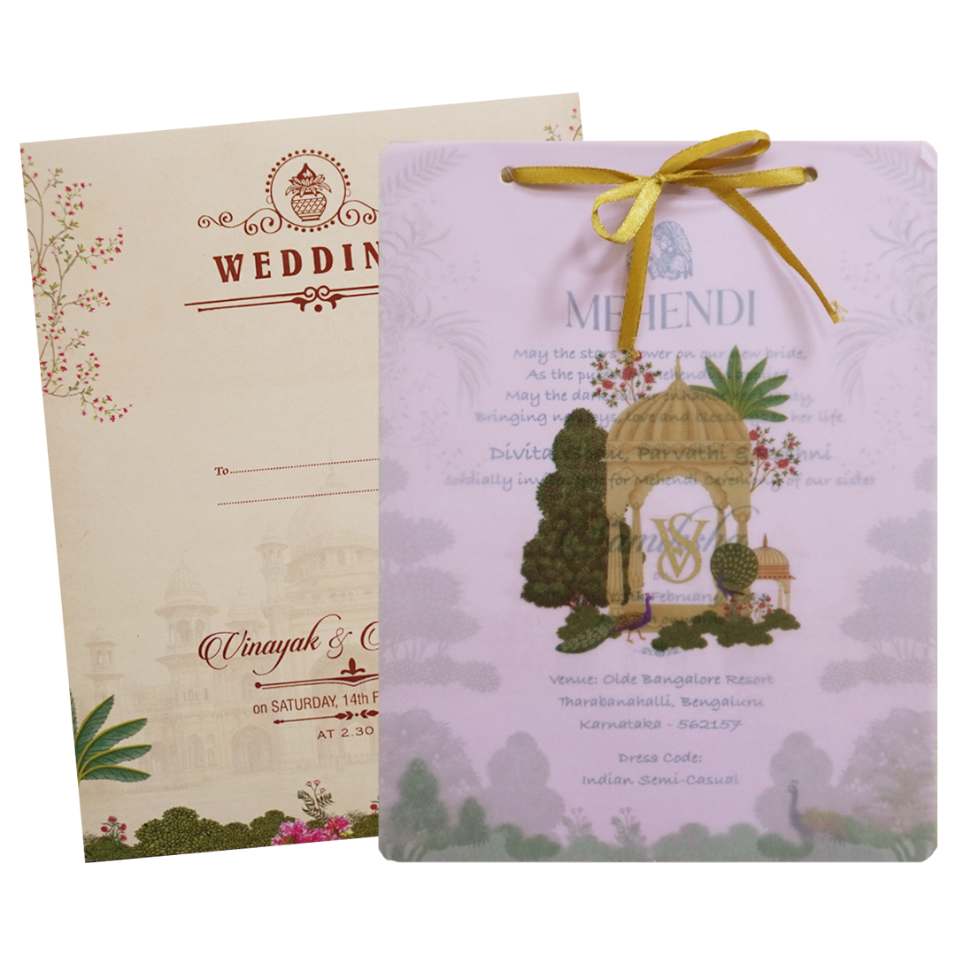 Pink Floral Theme Wedding Card - KNAL1401