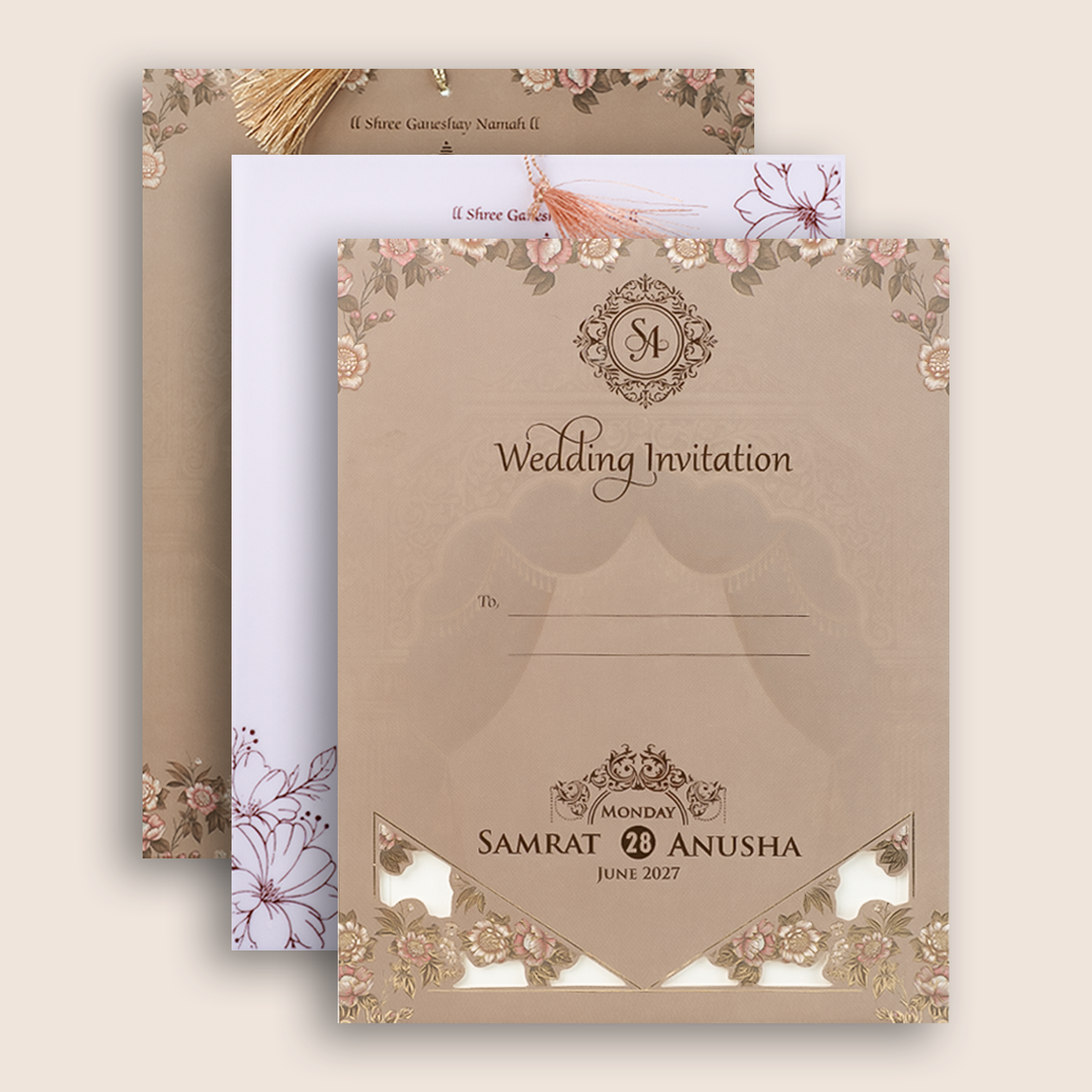 Pastel Brown Laser Cut Invitation Card - KVN07880