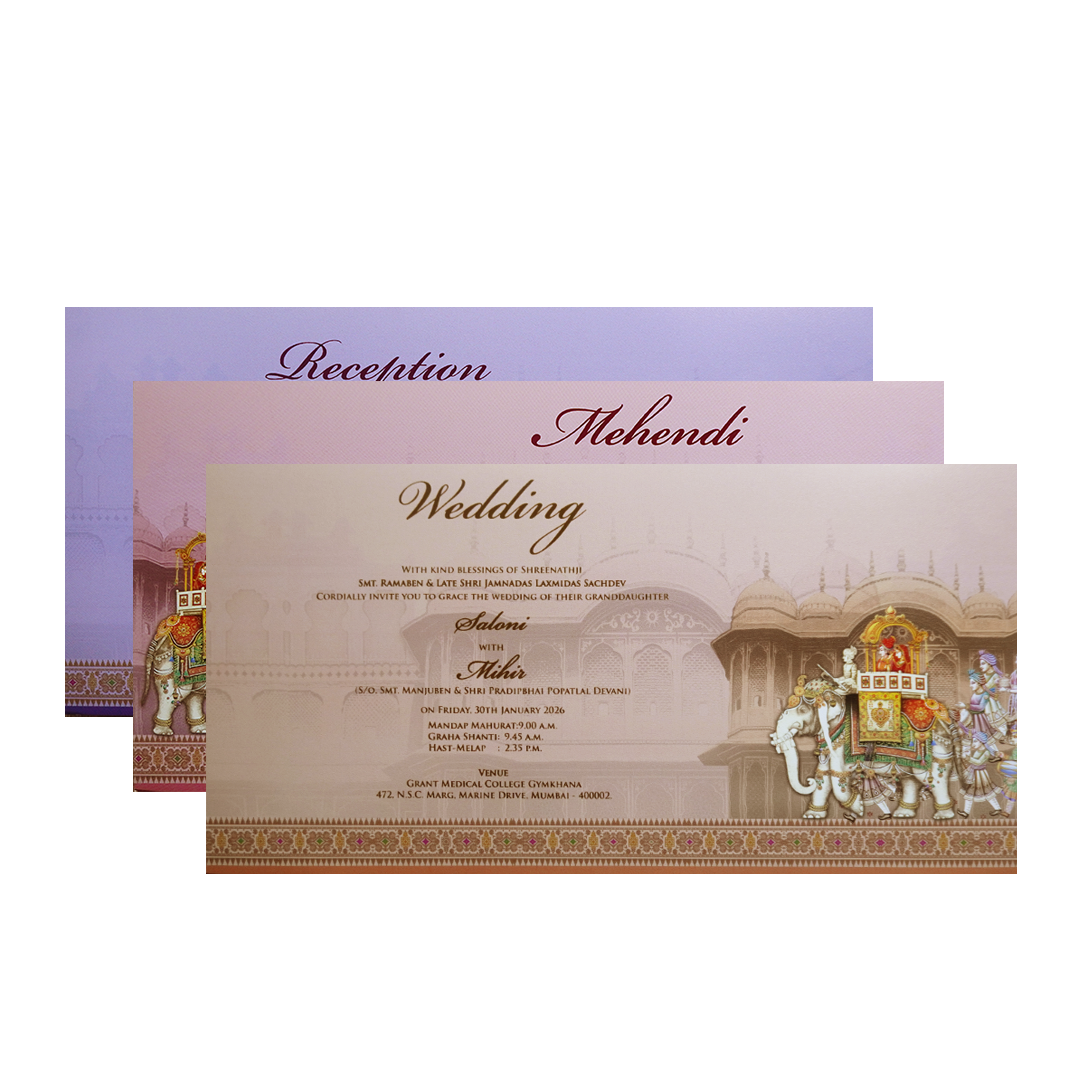 Grey Baraat Procession Royal Wedding Card-KPR24710
