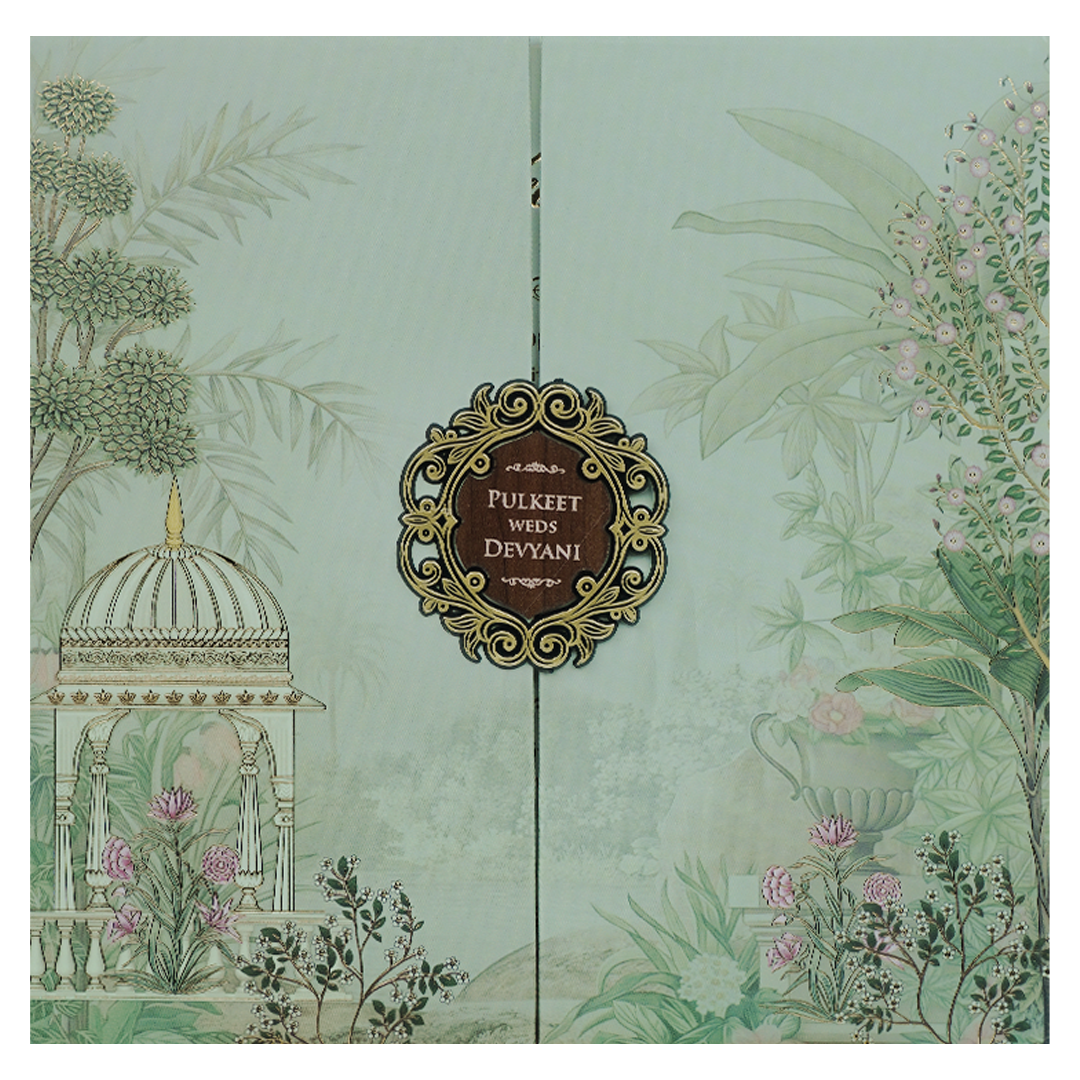 Green Garden Gazebo Padded Wedding Card-KJTS1817