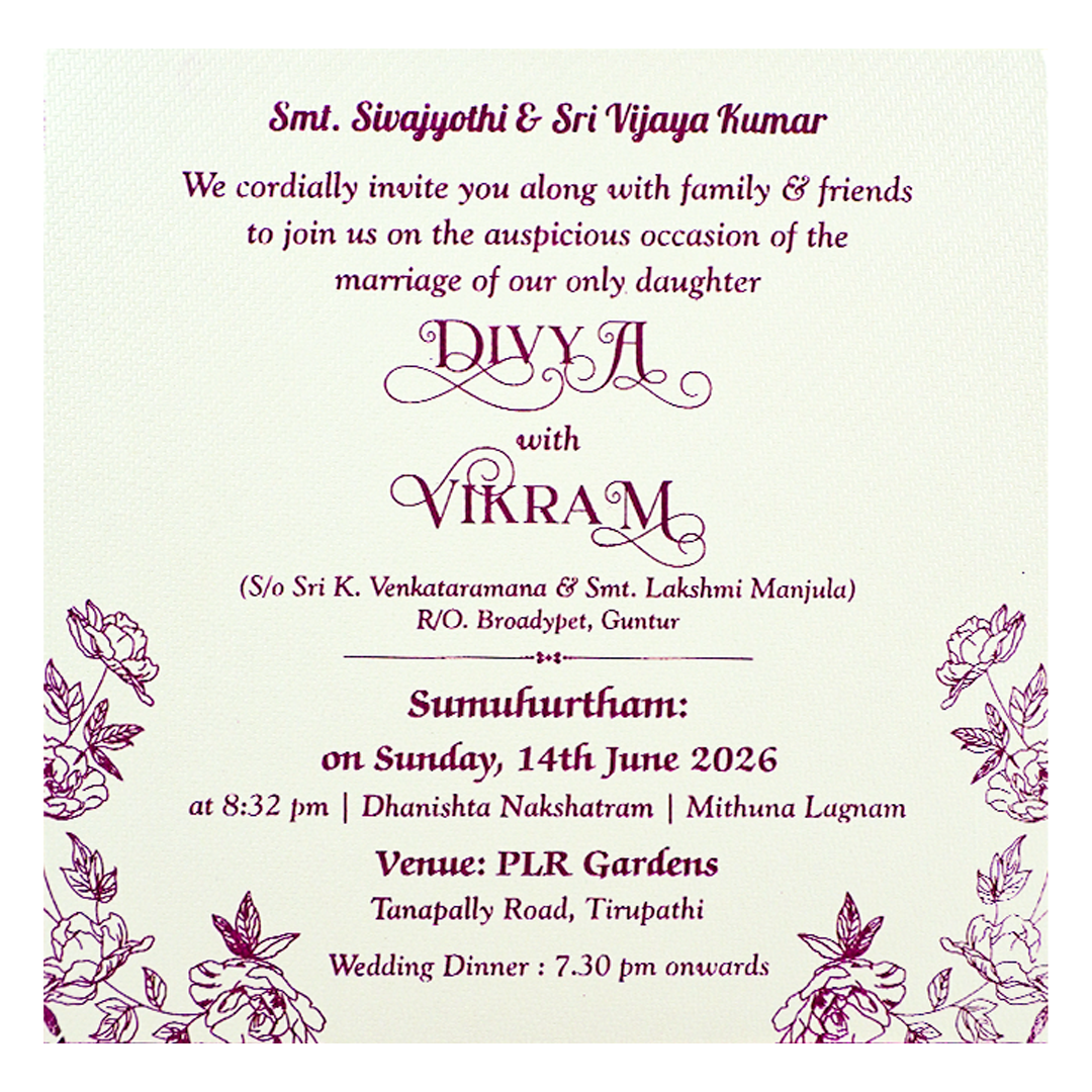 White Floral Single Sheet Wedding Card-KNKS2302