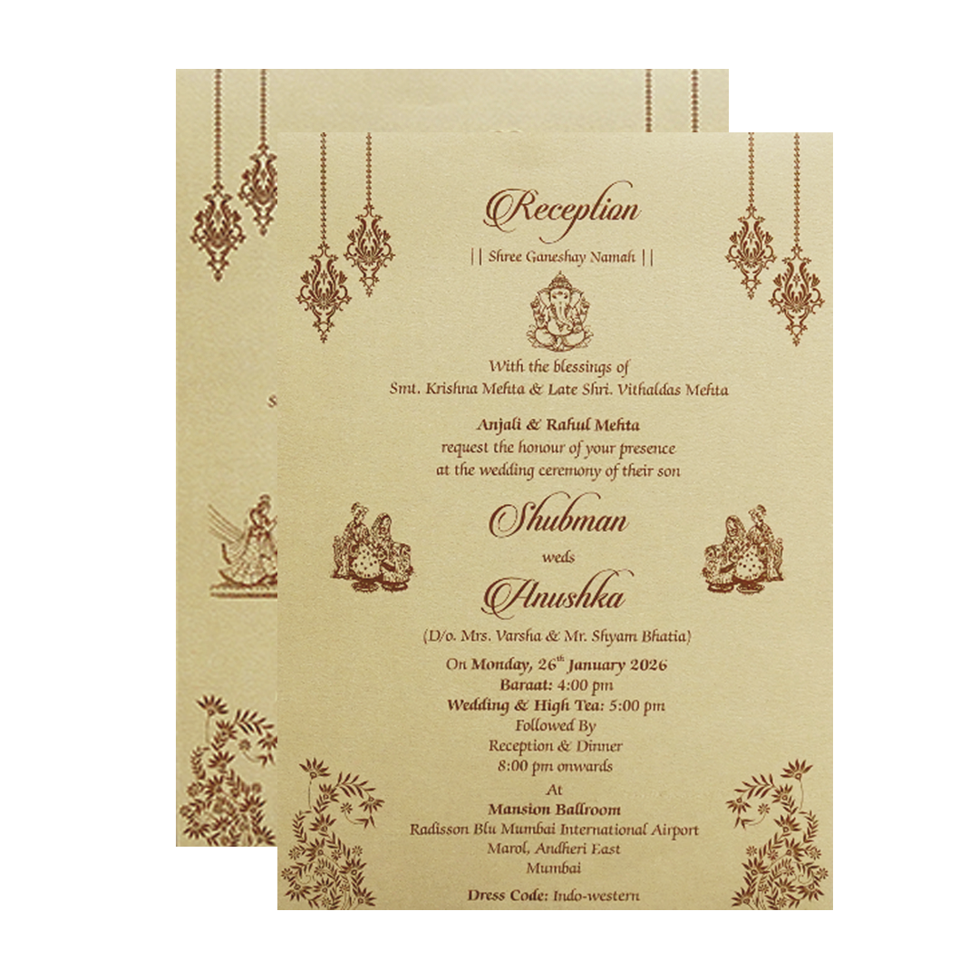 Metallic Gold Doorstyle Wedding Card-KRB09110