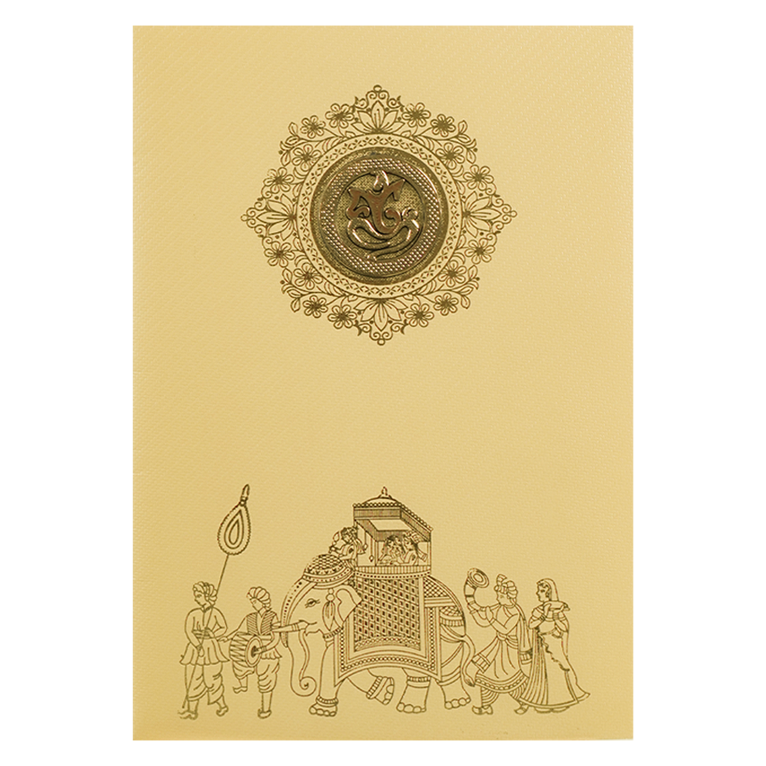 Gold Foiling Floral elephant design Wedding Card - KNKTC039