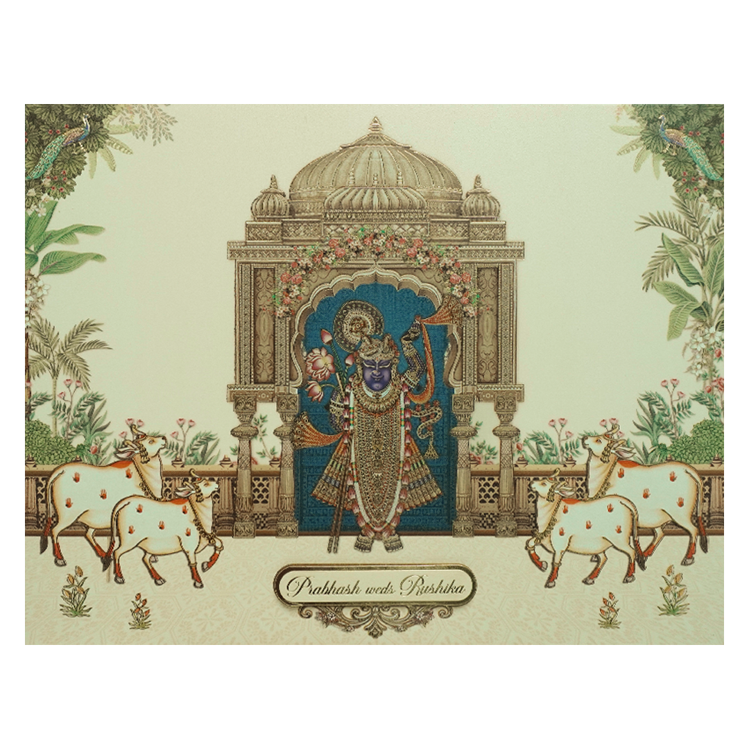 Dwarkadhish Temple Motif Wedding Card-KAK01110