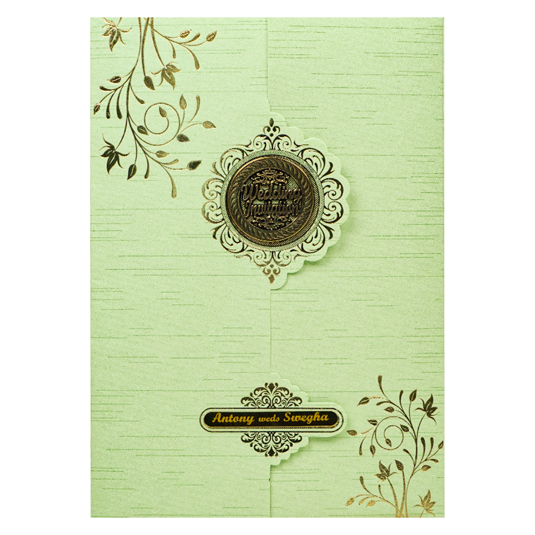 Green Floral Motif Folder Wedding Card-KNT2701GN
