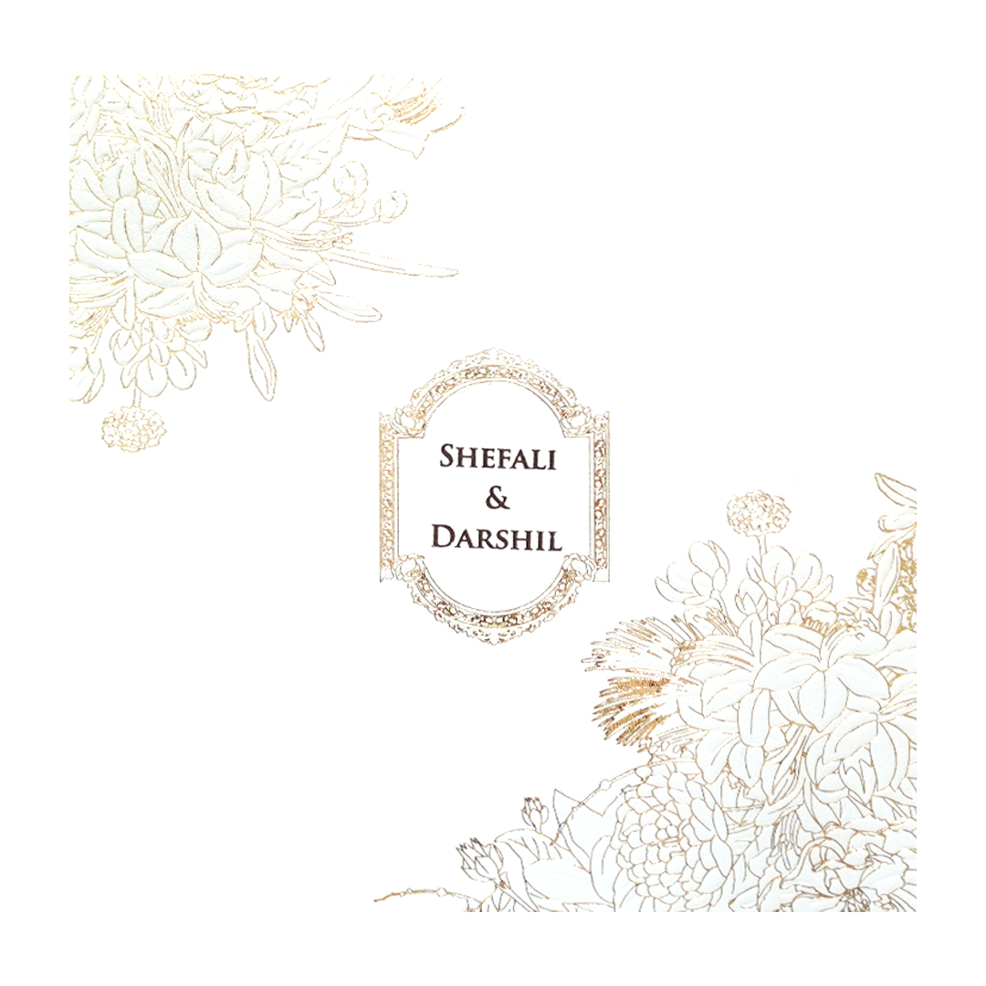 White Gold Floral Embossed Wedding Invitation Card-KPR06570