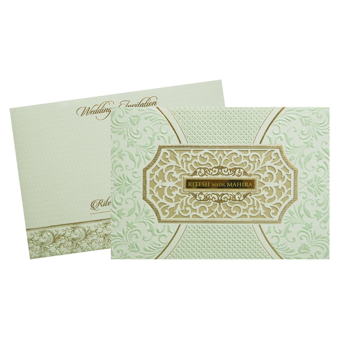 Green Gold Padded Floral Laser Cut Wedding Card - KMMWD1120