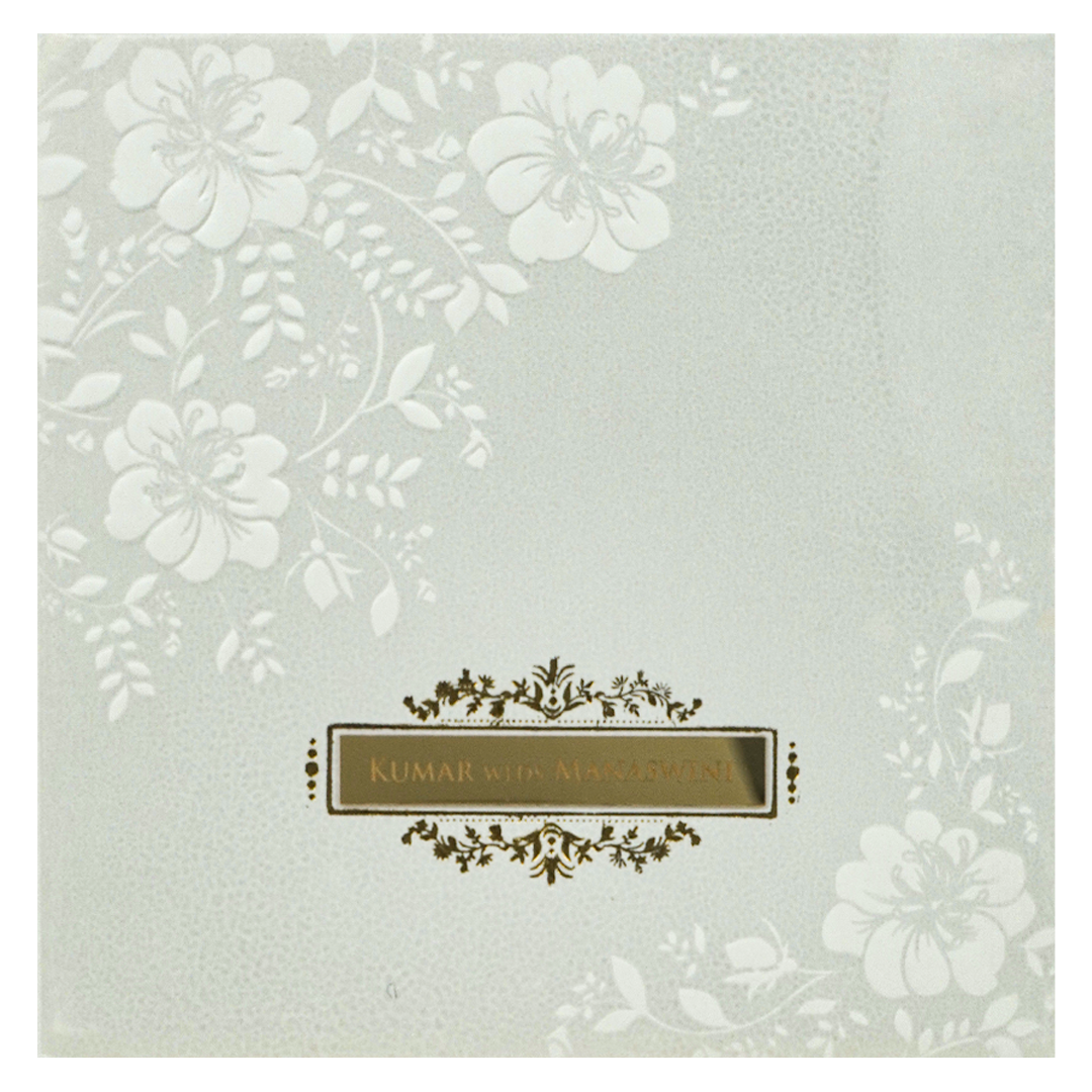 White Floral Embossed Padded Wedding Card-KRE22310