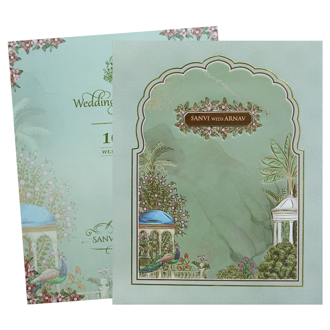 Pastel Green Padded Garden Wedding Card- KVN07710
