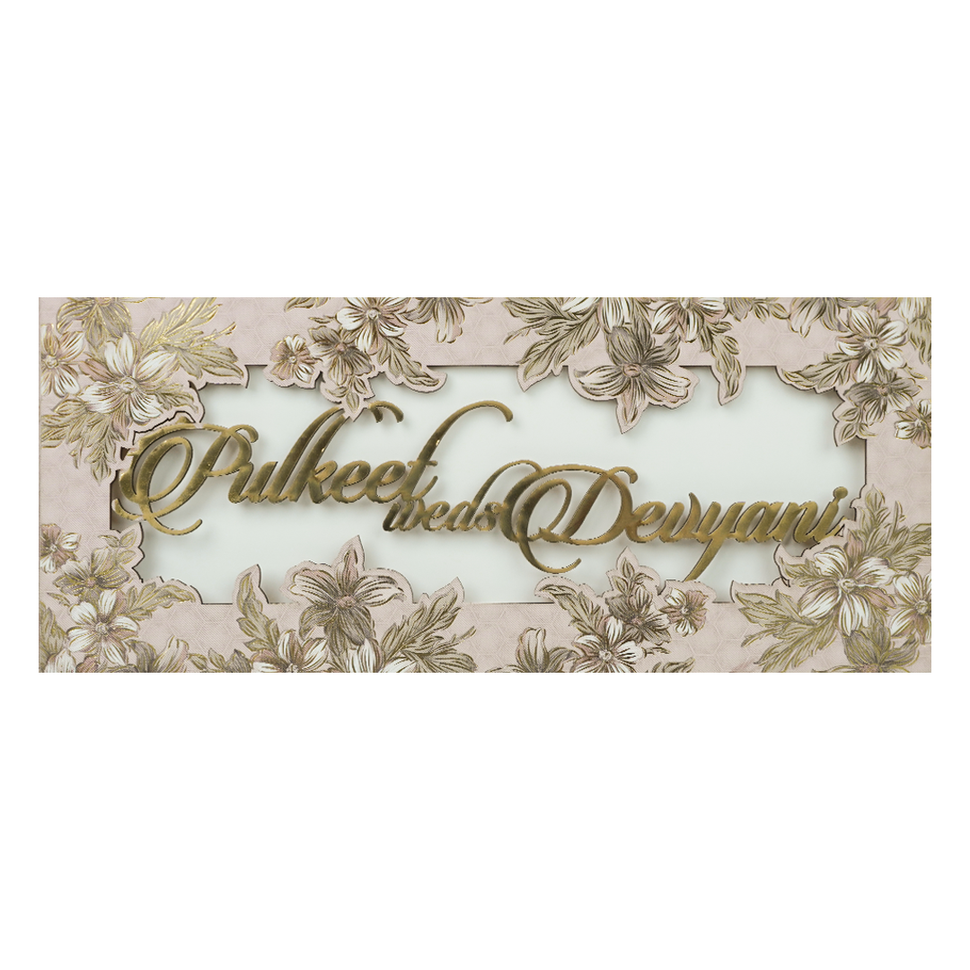 Pink Floral Laser Cut Wedding Card-KJTS1852