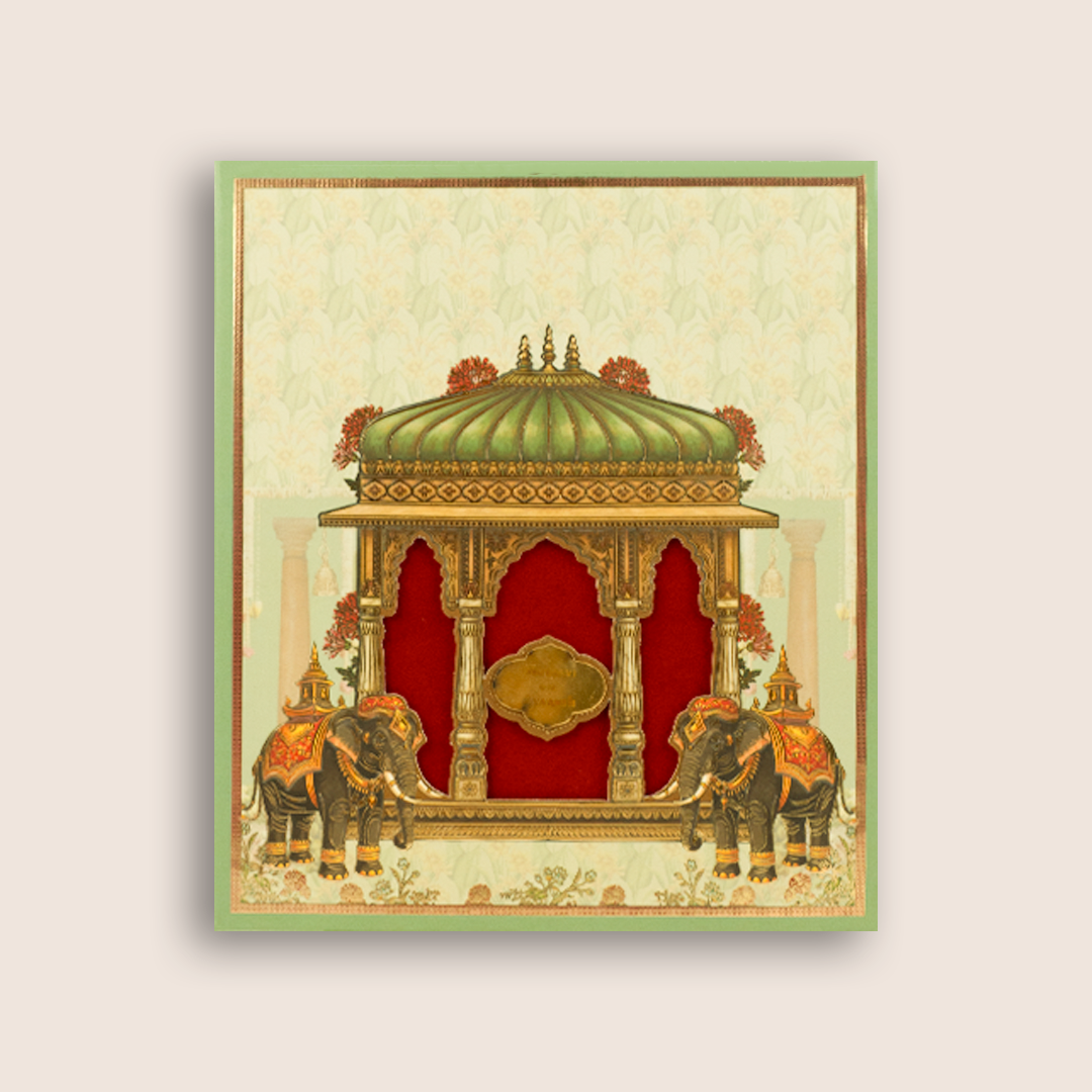 Green Padded Elephant Laser Cut Wedding Card - KVN08090