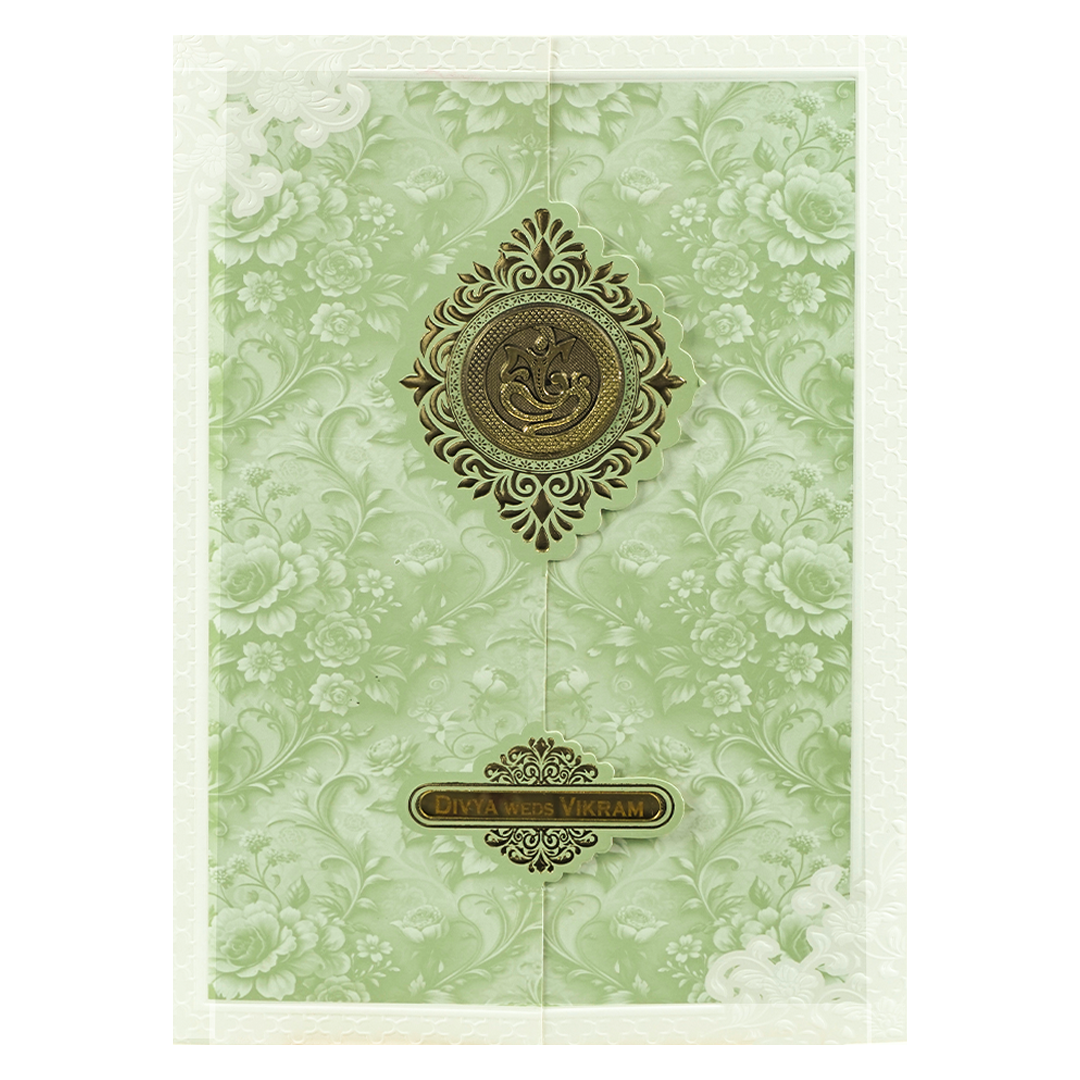 Green Double Door Floral Wedding Card-KNA2403G