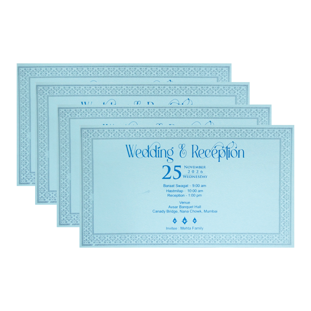 Blue Lotus Gold Foil Luxury Wedding Invitation Card