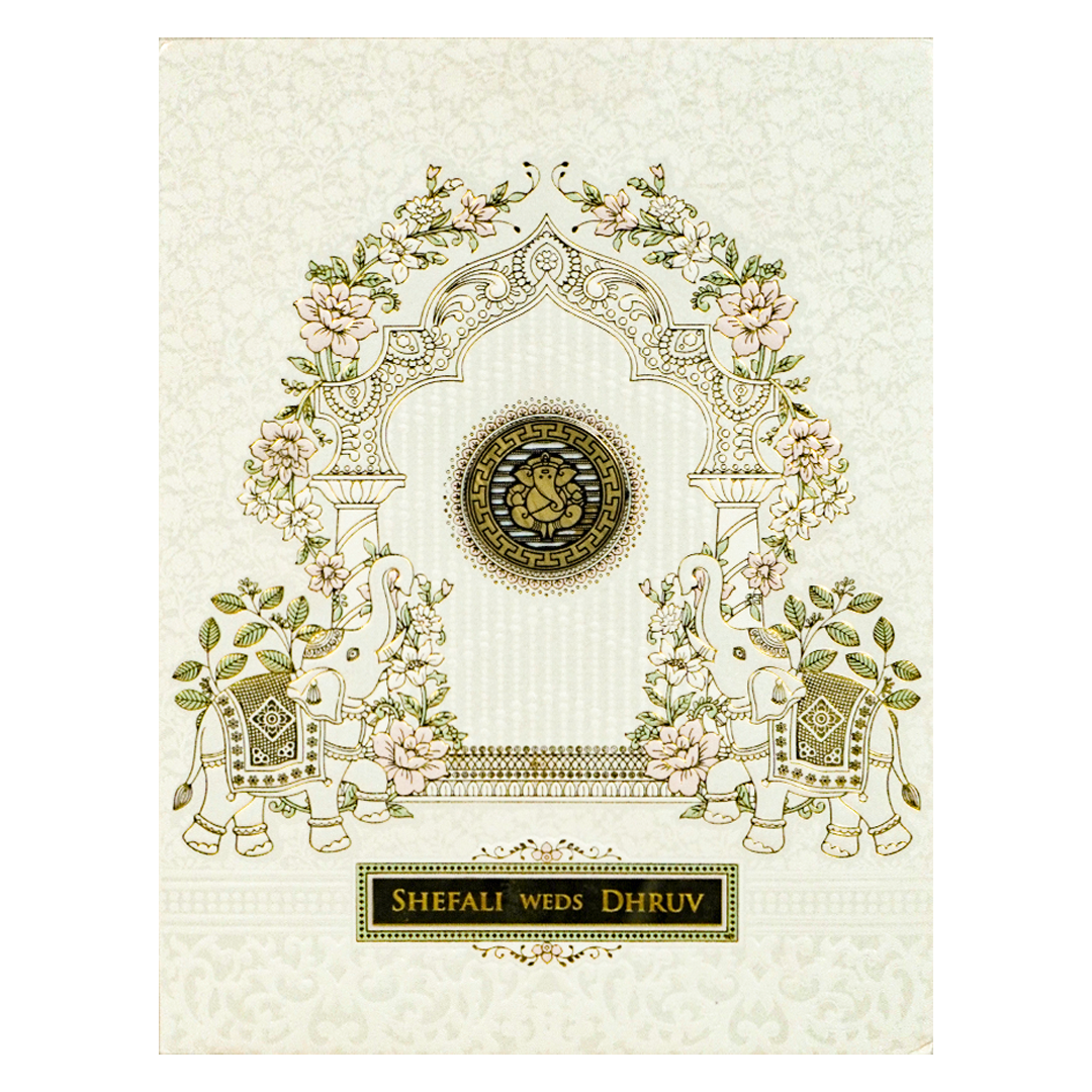 White Floral Arch Padded Wedding card-KRE28130