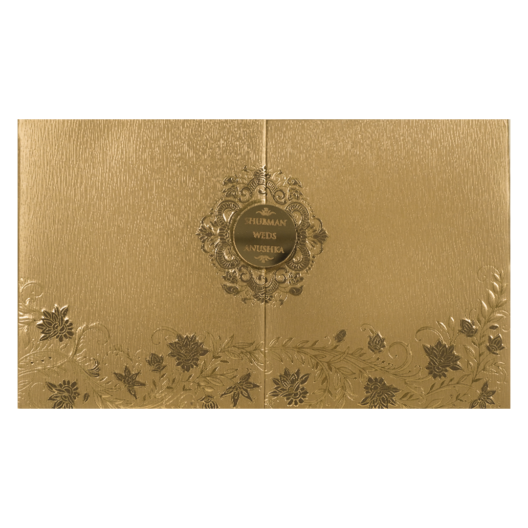 Gold Floral Door Style Padded Wedding Card-KRB09320