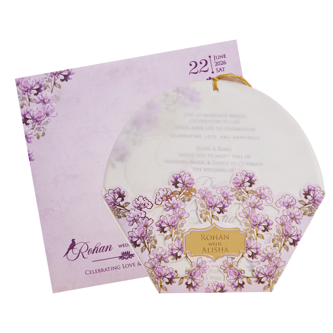 Ivory Lavender Floral Laser-cut Wedding Card - KFR15160
