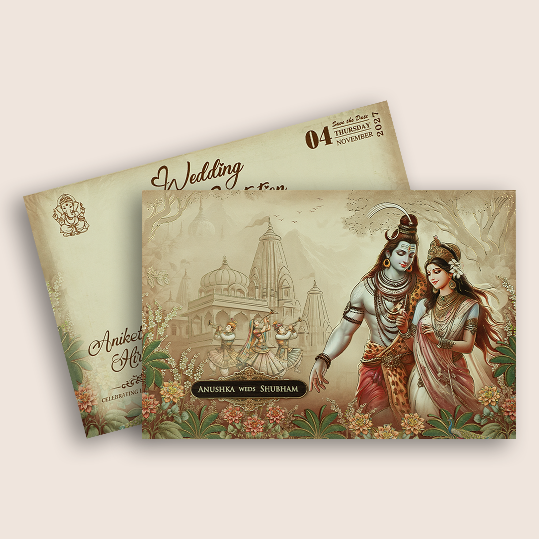 Pastel Brown Lord Shiva Parvathi Wedding Invitation - KSH73400