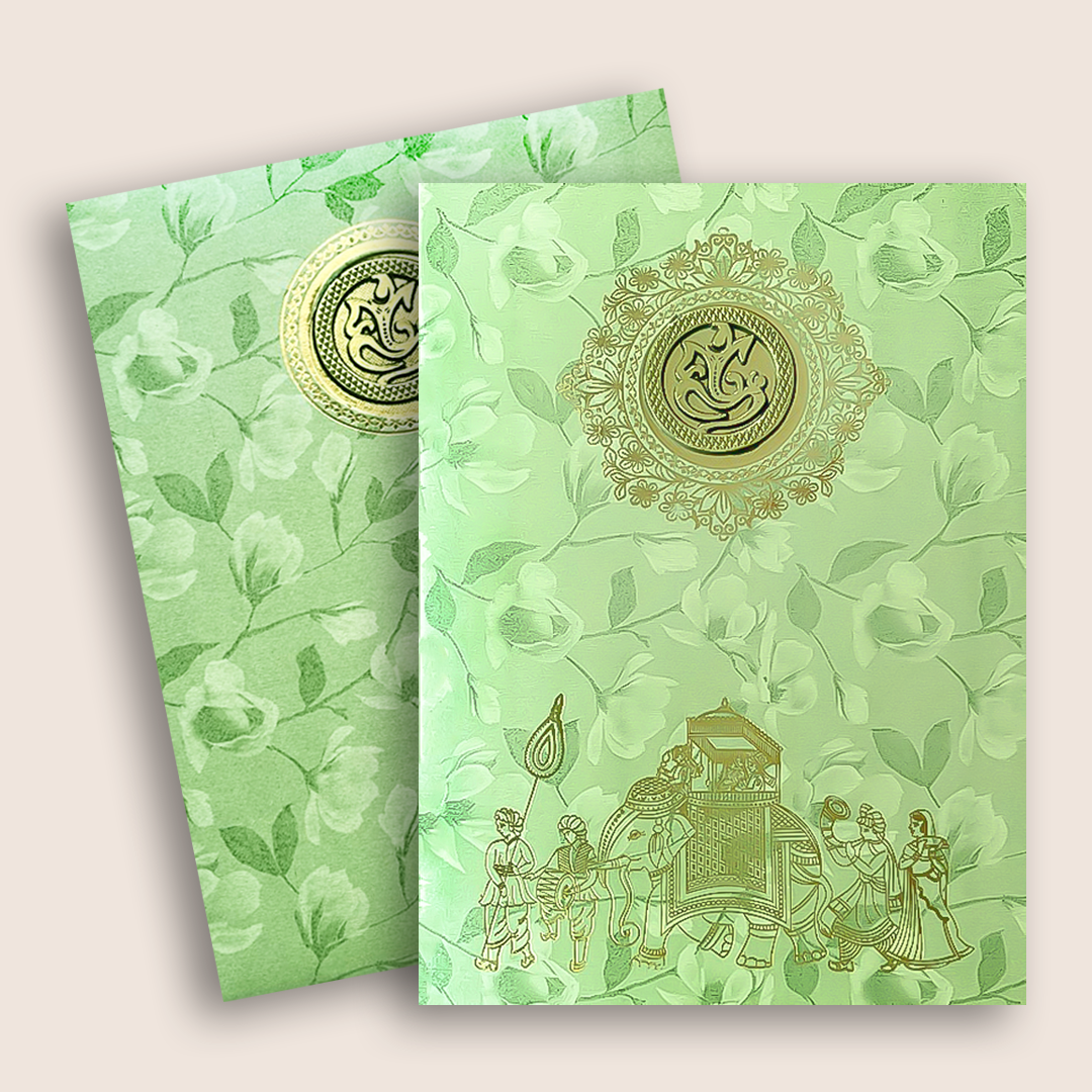 Green Gold Elephant Wedding Card - KNKC039GN