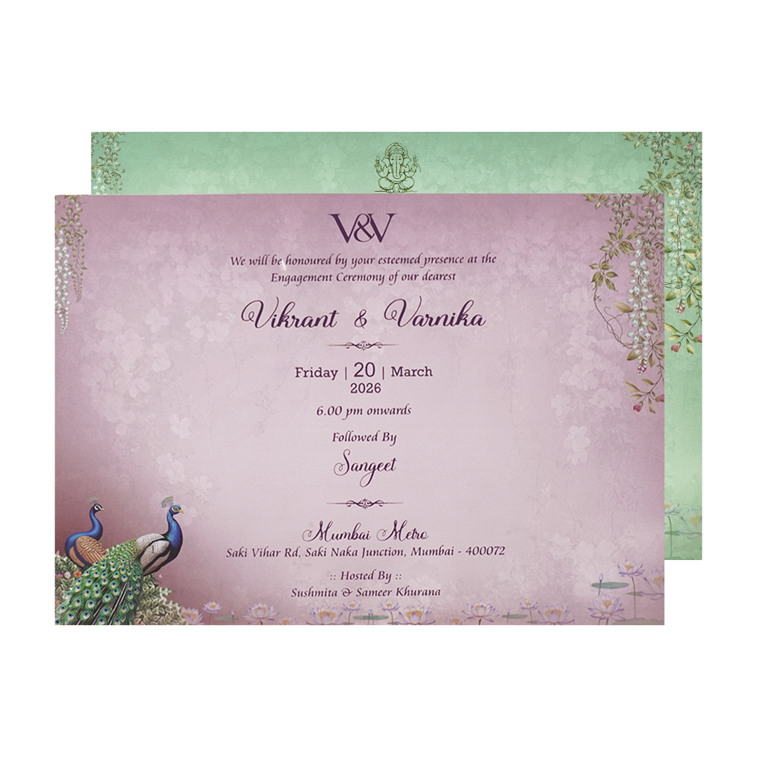 Navy Blue Peacock Bag Style Wedding Card-KSI65160