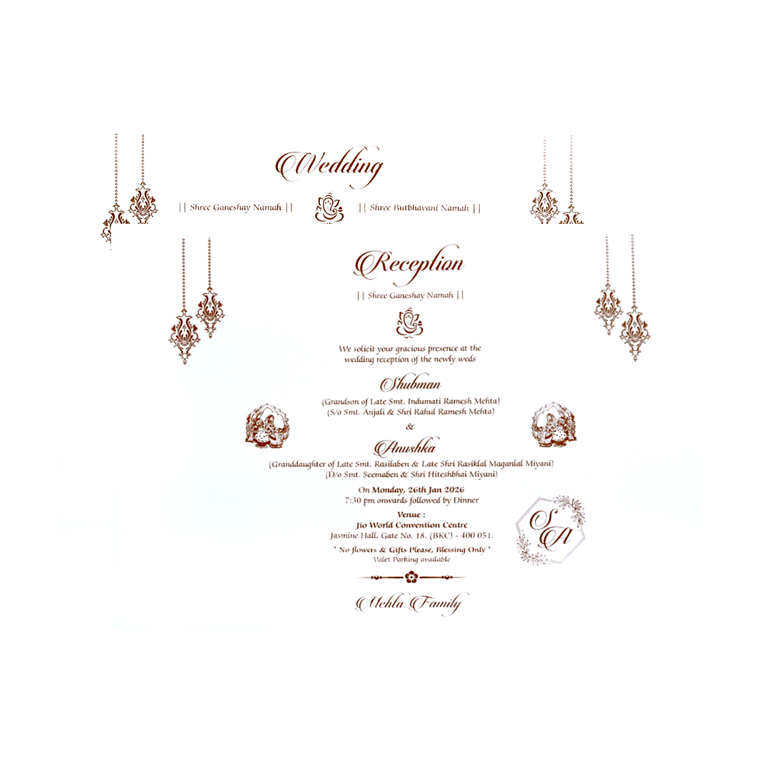 White Padded Embossed Wedding Invitation Card-KRB09791