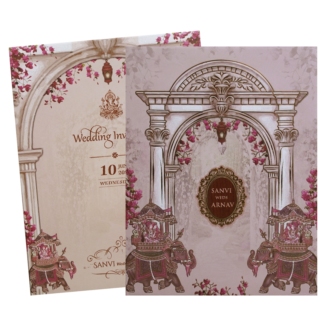 Cream Padded Royal Elephant Wedding Card - KVN07700