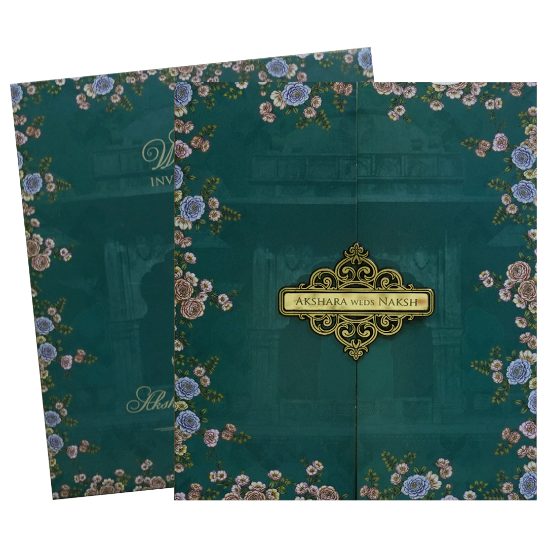 GreenFloral Ornate Wedding Invitation Card - KVN07580