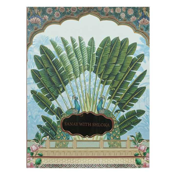 Maroon Green Leaf Padded Wedding Card-KBM05230