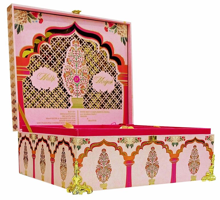 Pink Ultra Premium Floral Box Invitation With Sweets Containers-KNKUP003-King of Cards