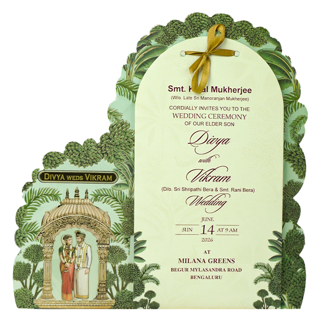 Green Laser-Cut Arch Wedding Invitation Card - KNBS3403