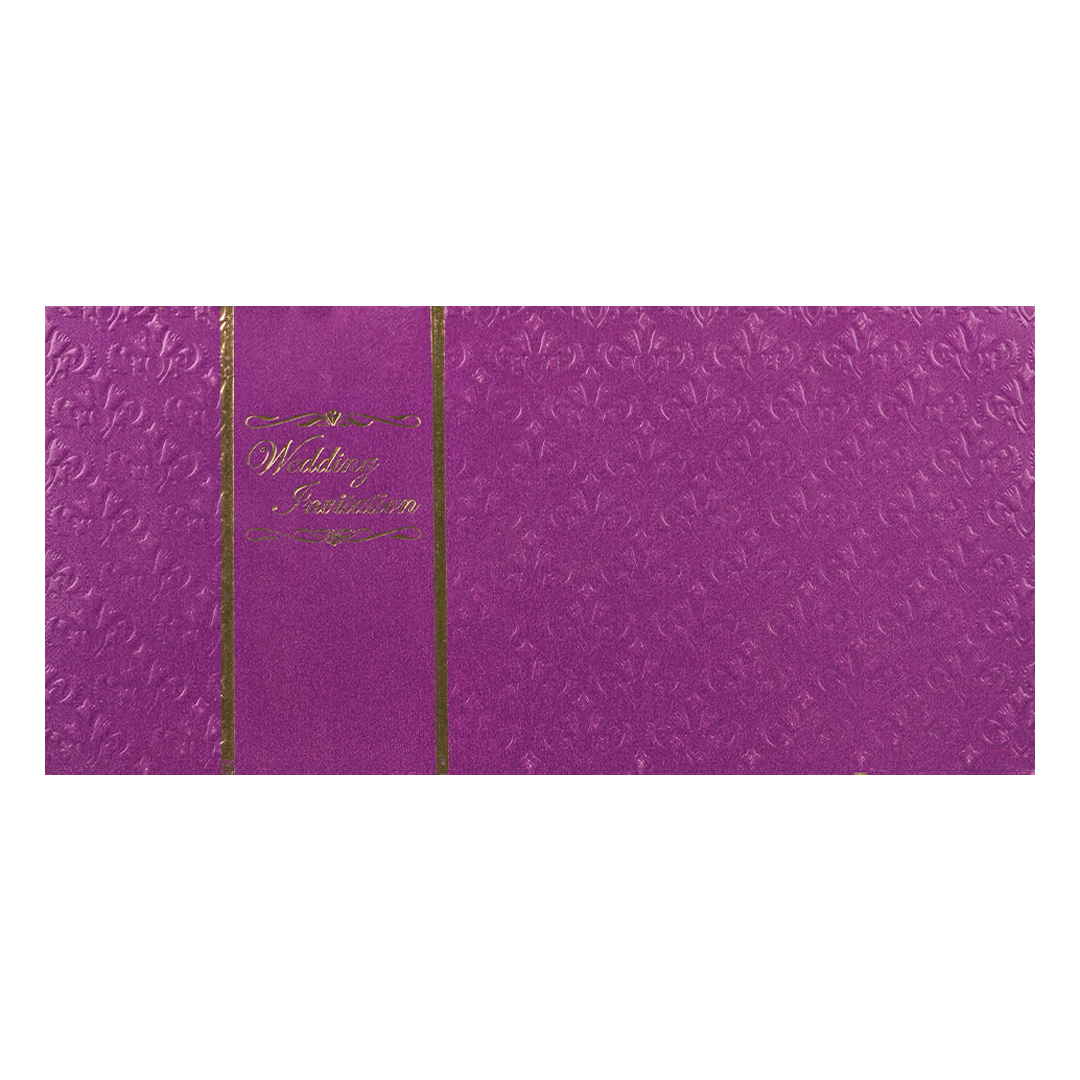 Purple Embossed Gold Border Wedding Card-KNK1274