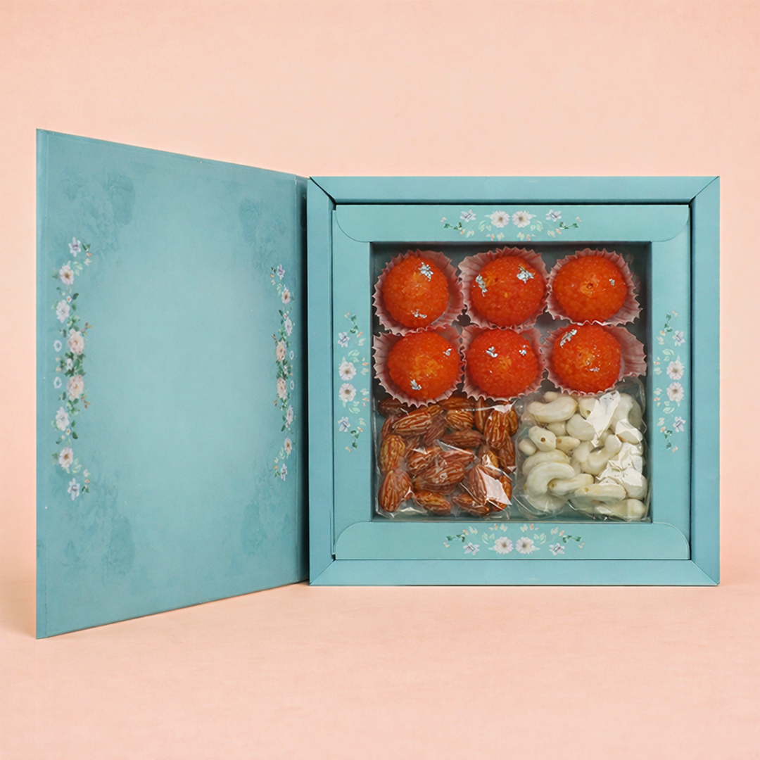 Blue floral sweet box invitation card-KNK8901B