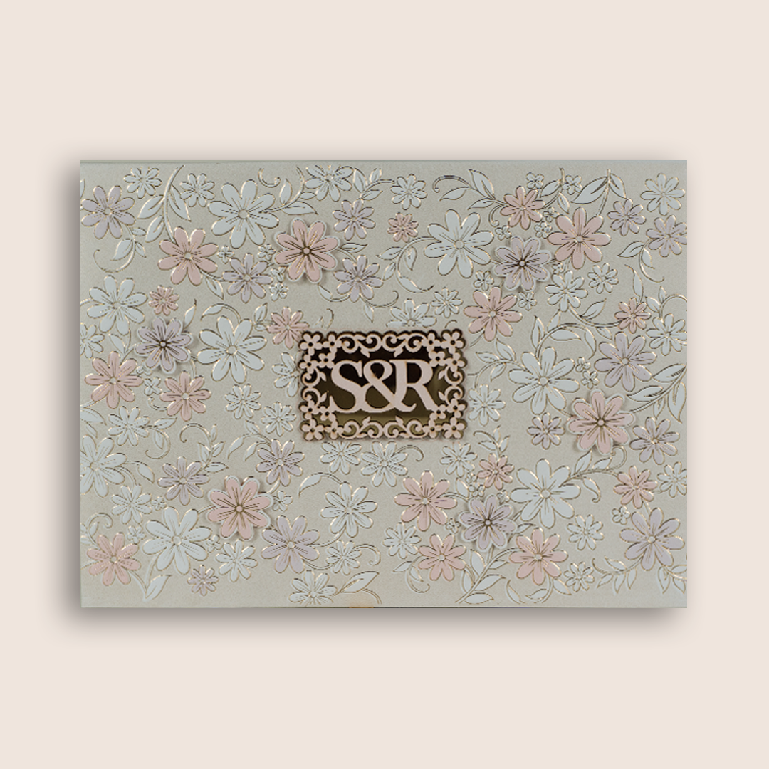 White Embossed Floral Premium Wedding Invitation Box - KSI33220